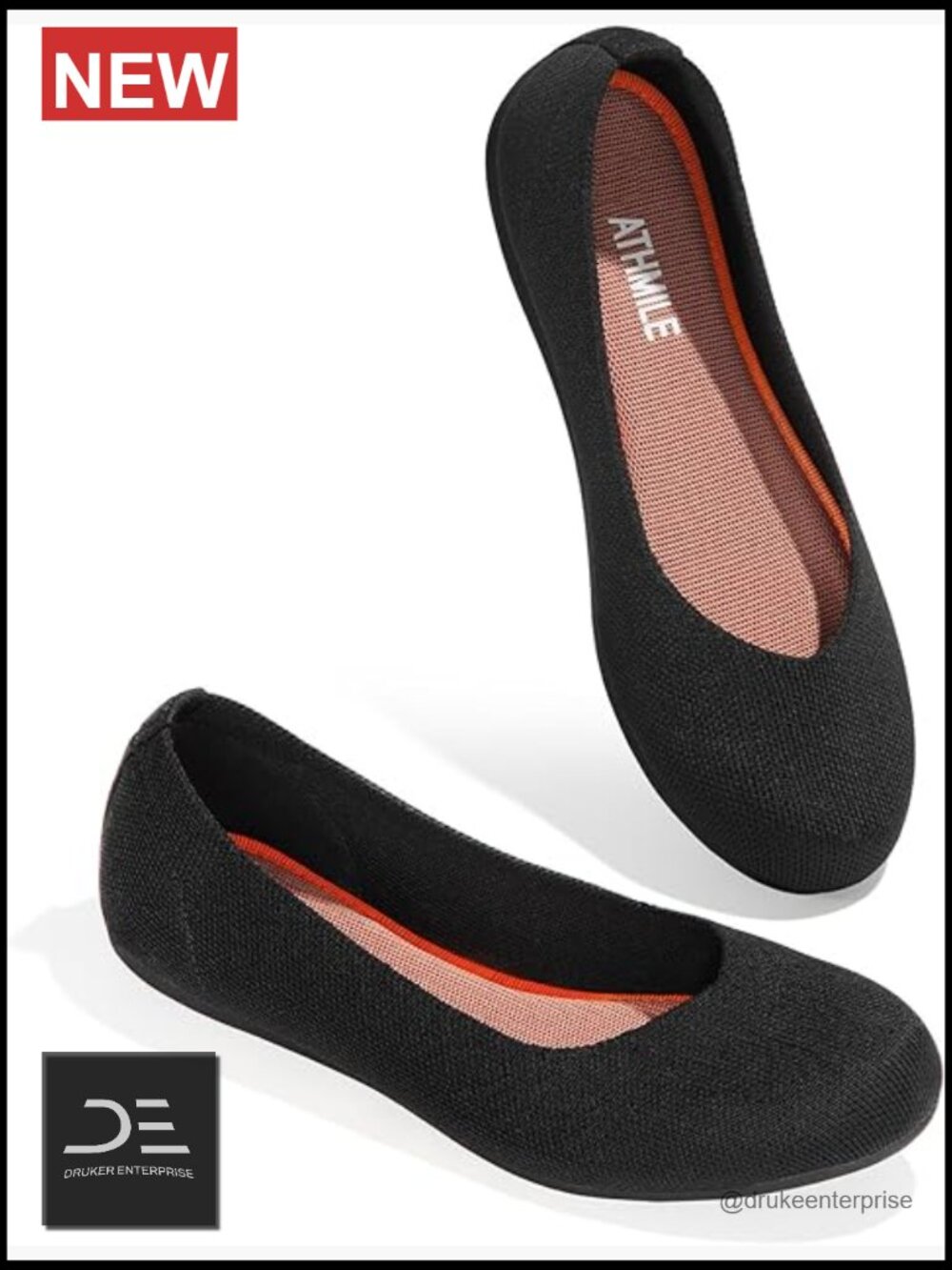 Womens Flat Ballet Shoes Knit Slip On Comfort Soft Cushioned Insole